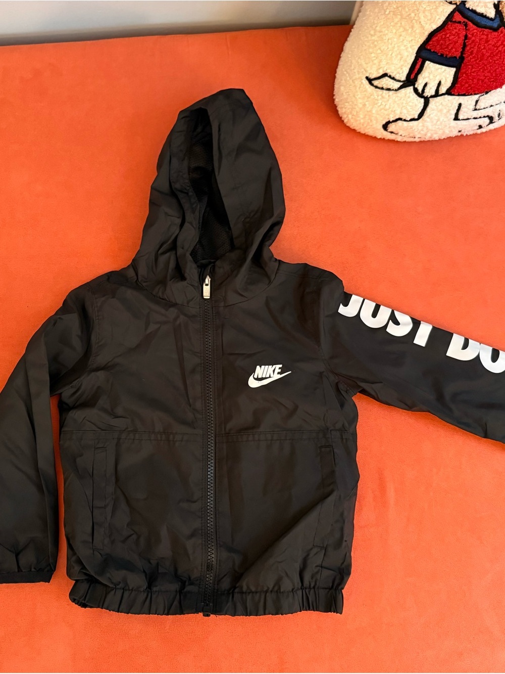 Nike Black Kids' Hooded Rain Jacket with White Logo